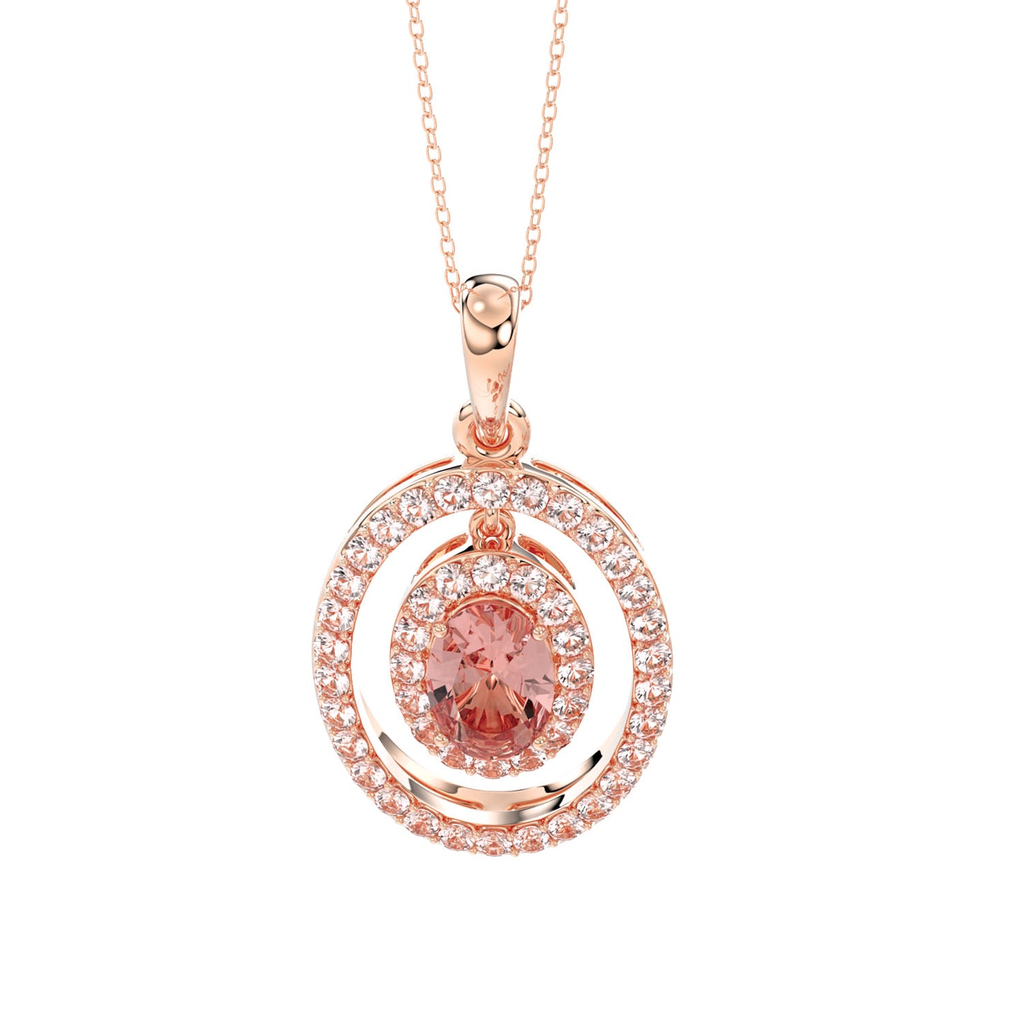 LADIES PENDANT 1.20CT ROUND/OVAL DIAMOND 14K ROSE GOLD (CENTER STONE 0.75 CT OVAL DIAMOND)