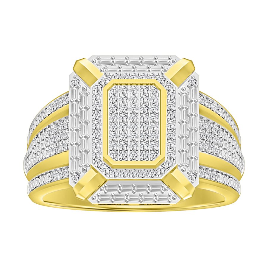 MEN'S RING 0.50CT ROUND/BAGUETTE DIAMOND 10K YELLOW GOLD