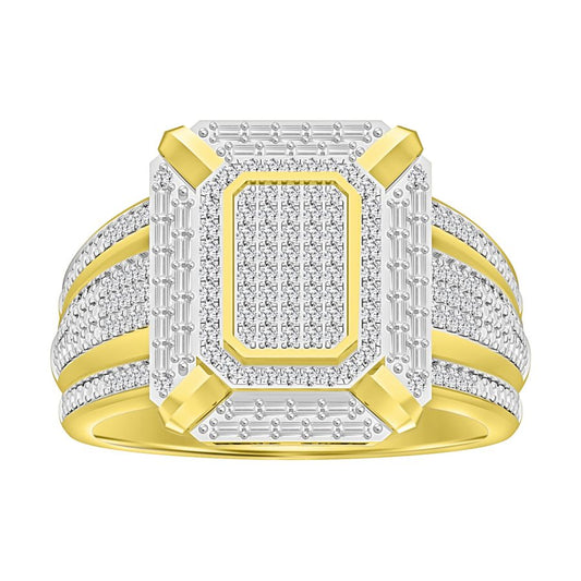 MEN'S RING 0.50CT ROUND/BAGUETTE DIAMOND 10K YELLOW GOLD