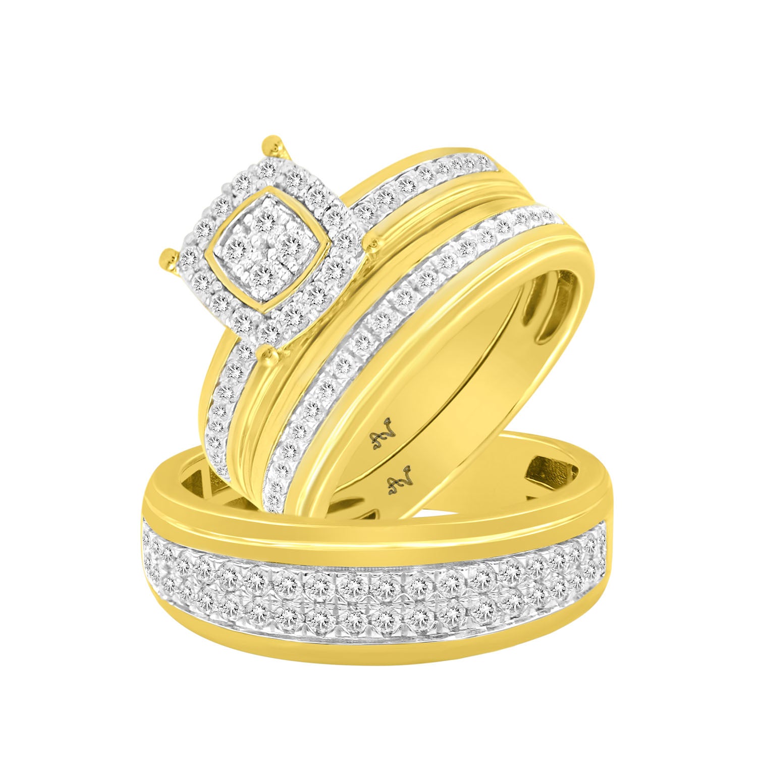 LADIES TRIO SET 1.00CT ROUND DIAMOND 10K YELLOW GOLD