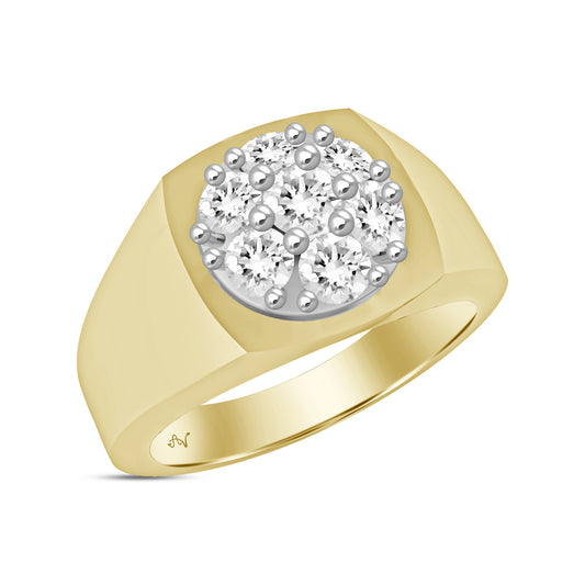 MEN'S RING 1.00CT ROUND DIAMOND 14K YELLOW GOLD