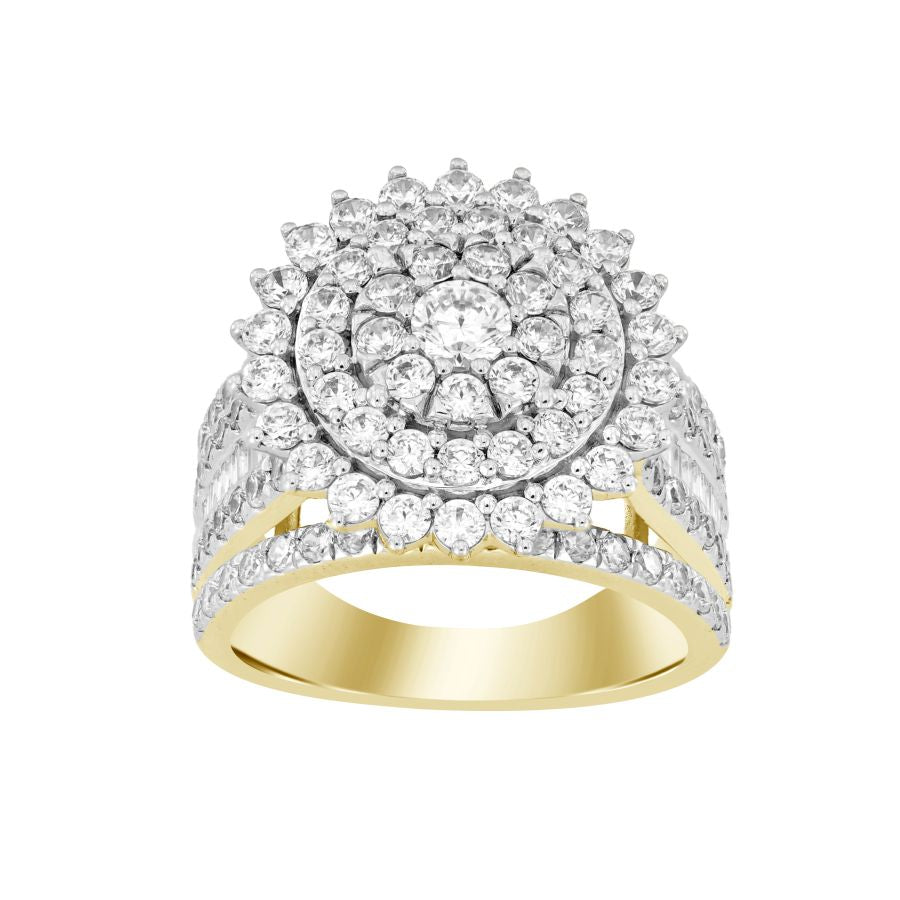 LADIES RING 3.00CT ROUND/BAGUETTE DIAMOND 10K YELLOW GOLD