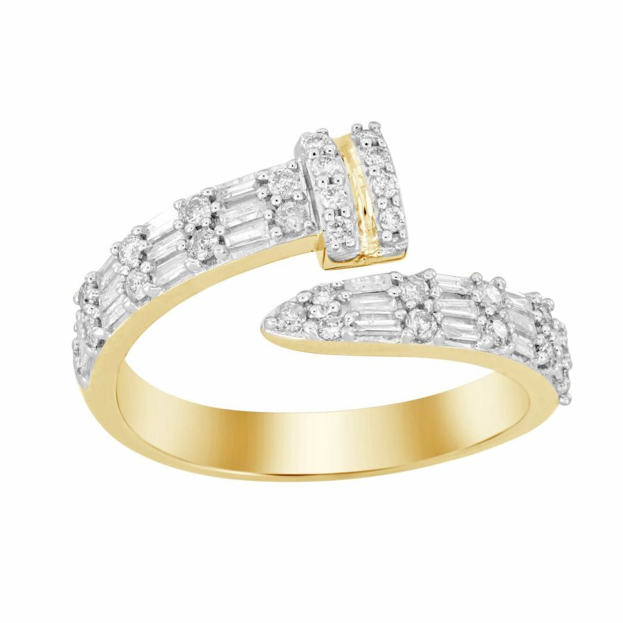 LADIES RING 0.40CT ROUND/BAGUETTE DIAMOND 14K YELLOW GOLD