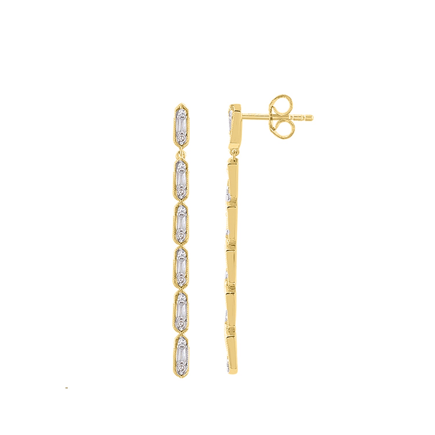 LADIES  EARRINGS 0.33CT ROUND/BAGUETTE DIAMOND 14K YELLOW GOLD (SI QUALITY)