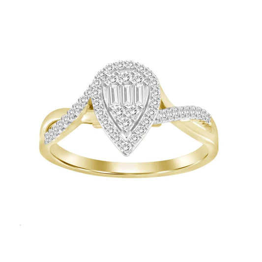 LADIES RING 0.25CT ROUND/BAGUETTE DIAMOND 14K YELLOW GOLD