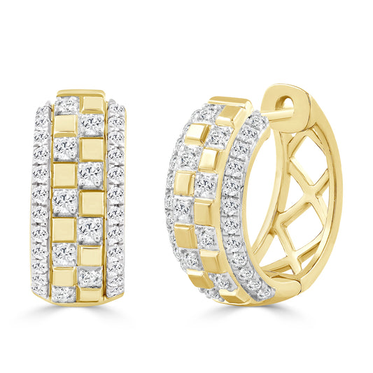 LADIES  HOOPS EARRINGS 0.50CT ROUND DIAMOND 10K YELLOW GOLD