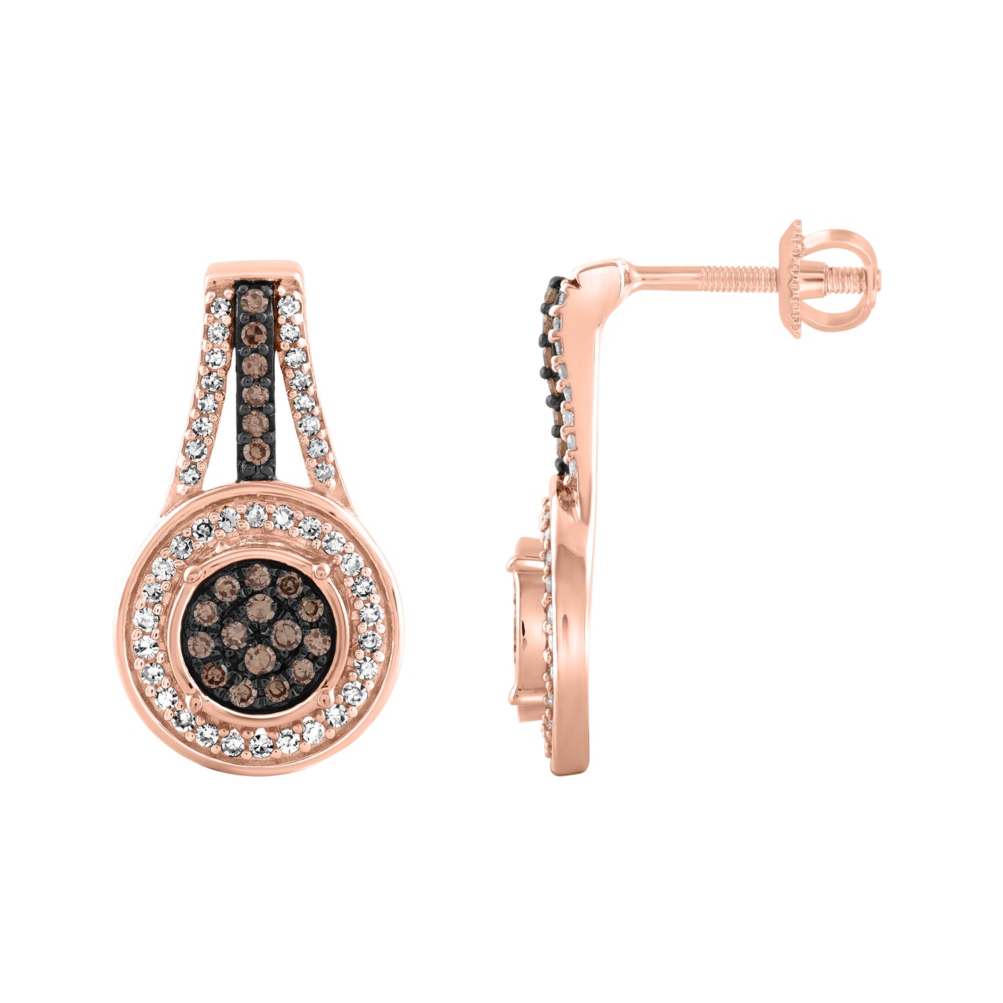 LADIES EARRINGS 0.33CT DARK BROWN/ROUND DIAMOND 14K ROSE GOLD