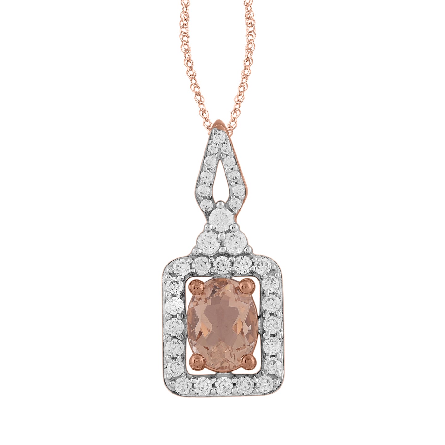 LADIES PENDANT WITH CHAIN 0.75CT ROUND/OVAL DIAMOND 14K ROSE GOLD(CENTER STONE 1.00 CT OVAL DIAMOND)