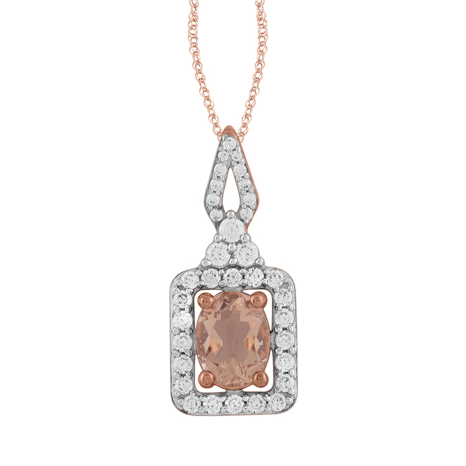 LADIES PENDANT WITH CHAIN 0.75CT ROUND/OVAL DIAMOND 14K ROSE GOLD(CENTER STONE 1.00 CT OVAL DIAMOND)