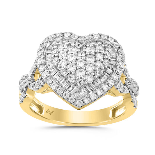 LADIES RING 1.00CT ROUND/BAGUETTE DIAMOND 10K YELLOW GOLD