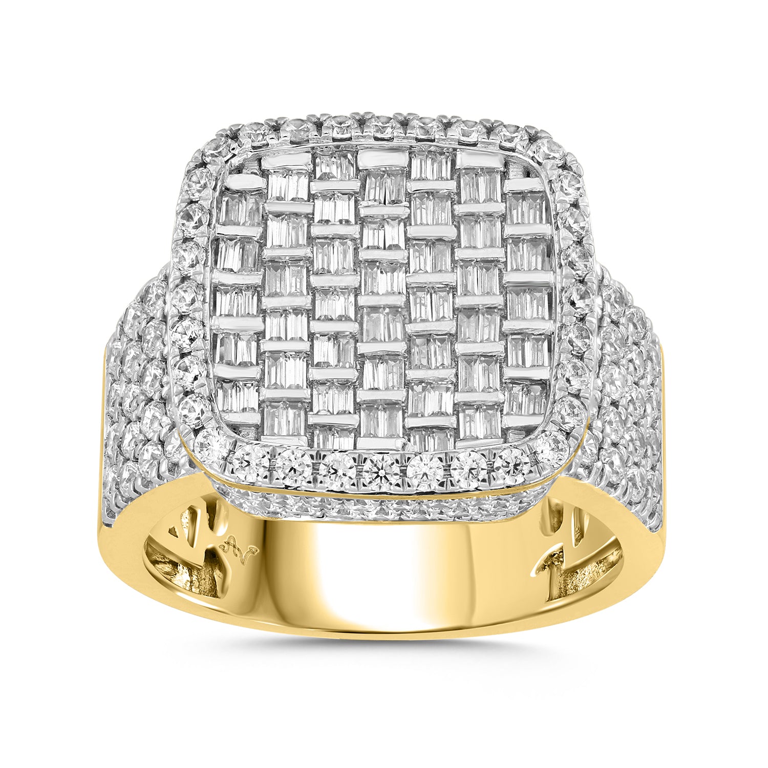 MEN'S RING 2.55CT ROUND/BAGUETTE DIAMOND 10K YELLOW GOLD