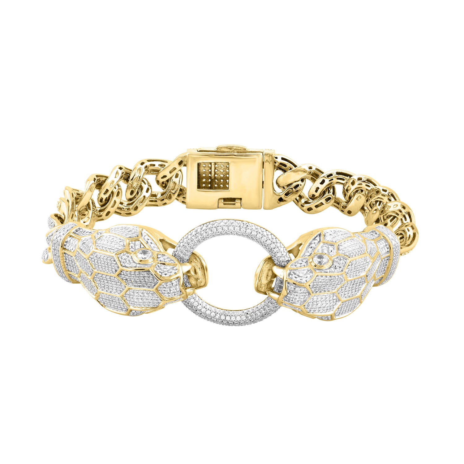 MEN'S BRACELET 1.55CT ROUND DIAMOND 10K YELLOW GOLD