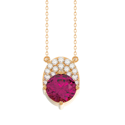 LADIES PENDANT WITH CHAIN 1.35CT ROUND/RUBY DIAMOND 14K ROSE GOLD (CENTER STONE RUBY ROUND 1.00CT)