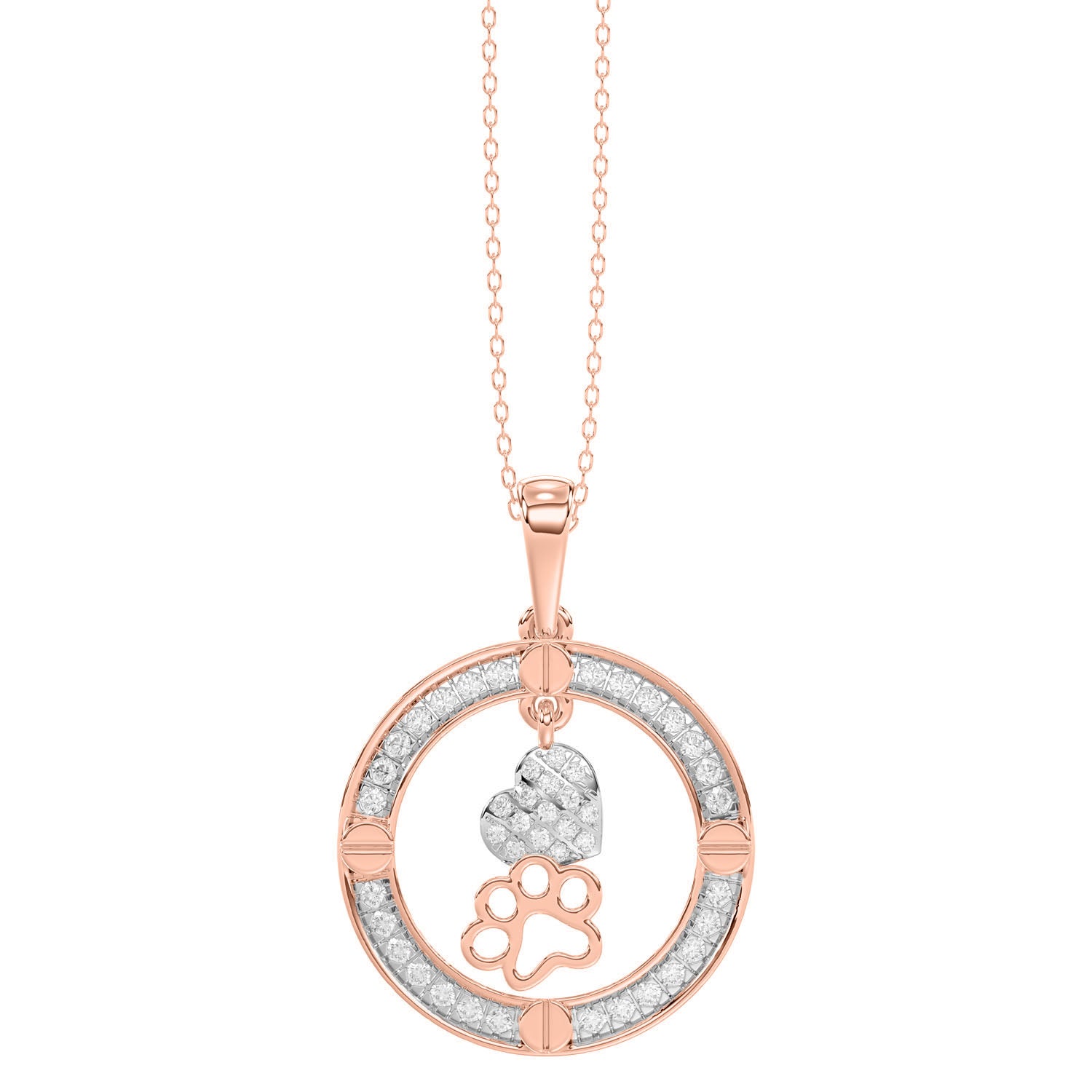 LADIES PENDANT WITH CHAIN 0.25CT ROUND DIAMOND 14K ROSE GOLD