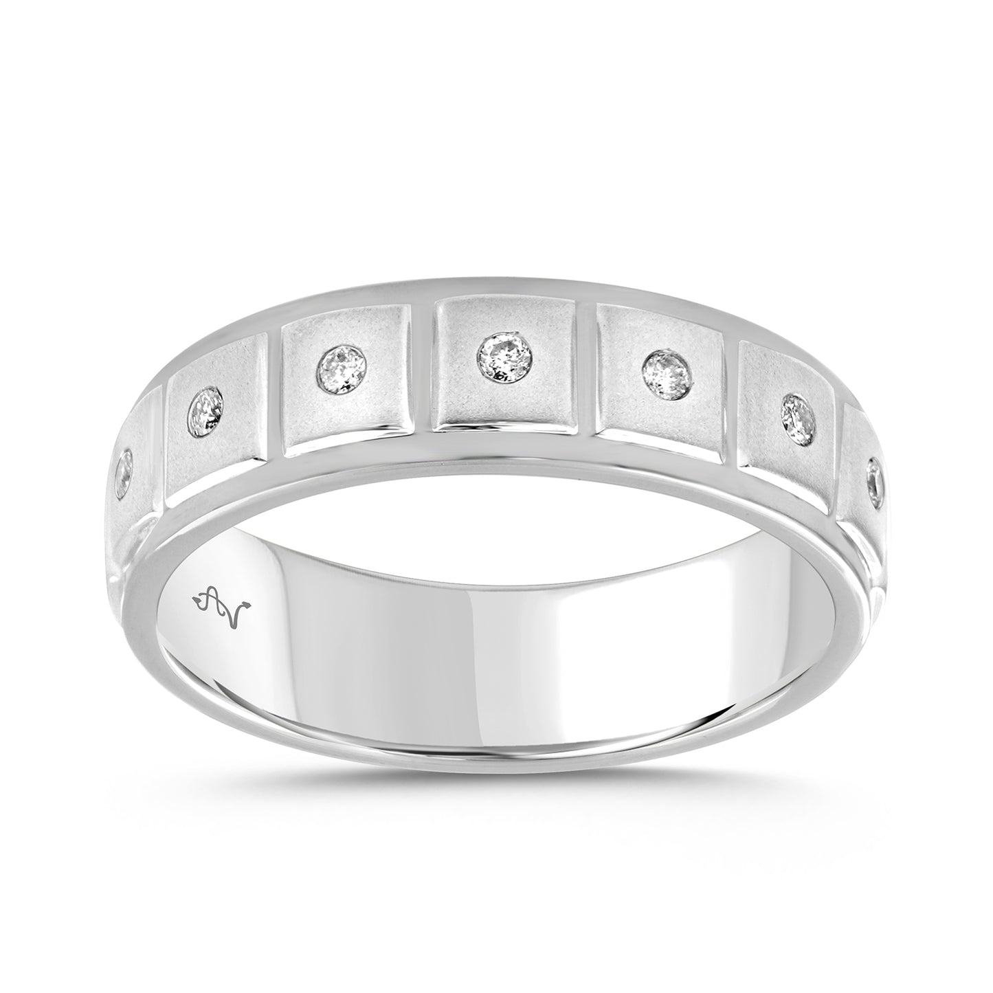 MEN'S BAND 0.10CT ROUND DIAMOND 14K WHITE GOLD