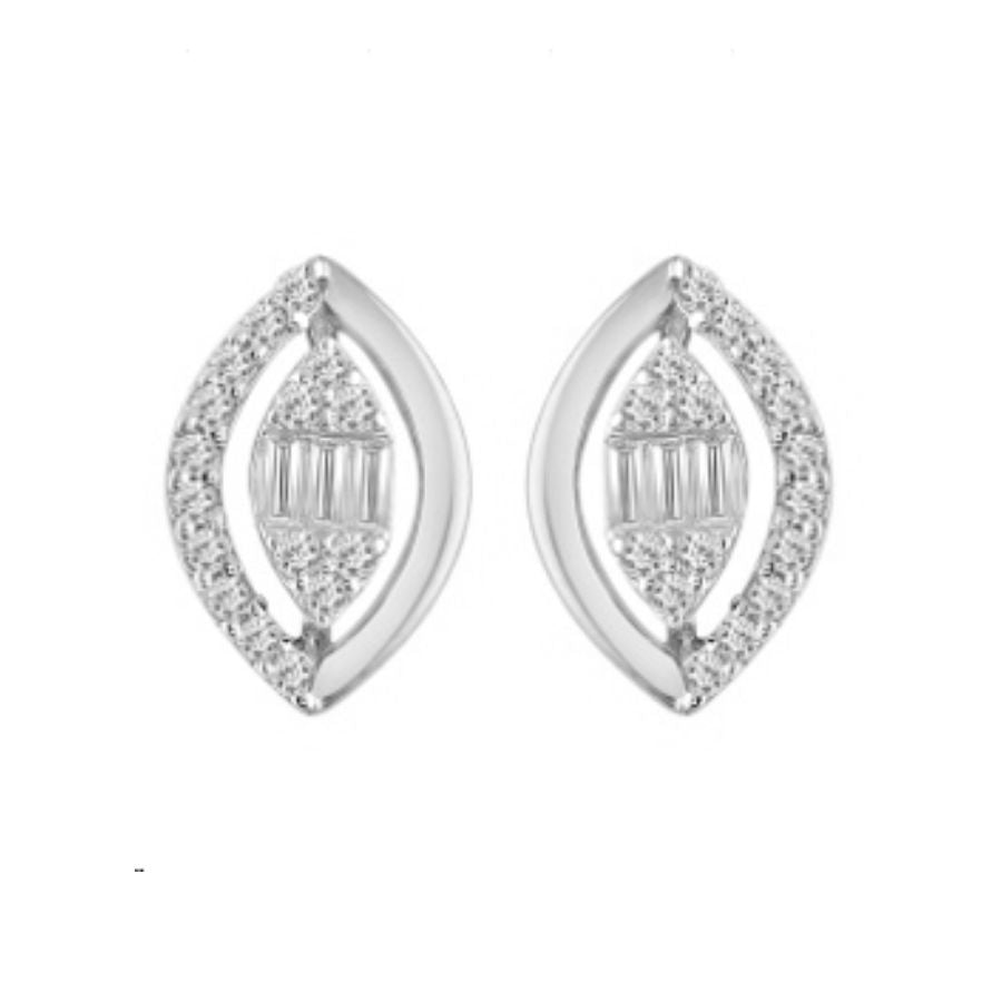 LADIES EARRING 0.32CT BAGUETTE/ROUND DIAMOND 14K WHITE GOLD