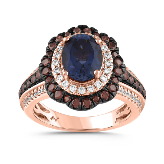 LADIES RING 3.00CT ROUND/DARK BROWN/OVAL SAPPHIRE DIAMOND 14K ROSE GOLD (CENTER STONE OVAL SAPPHIRE DIAMOND 2.00CT)