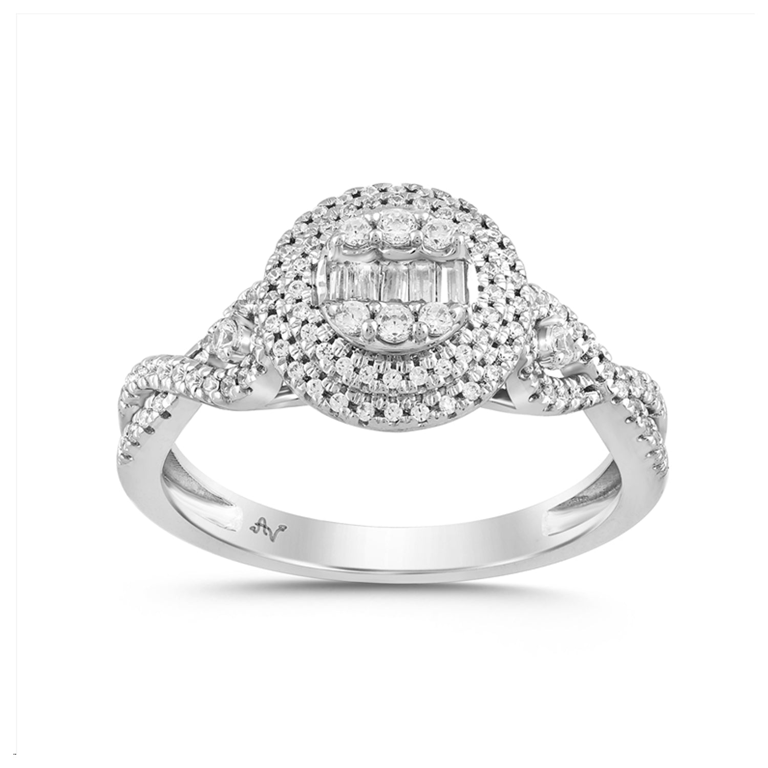 LADIES RING 0.35CT ROUND/BAGUETTE DIAMOND 14K WHITE GOLD