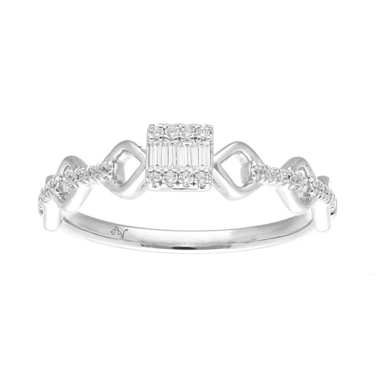 LADIES RING 0.15CT ROUND/BAGUETTE DIAMOND 14K WHITE GOLD