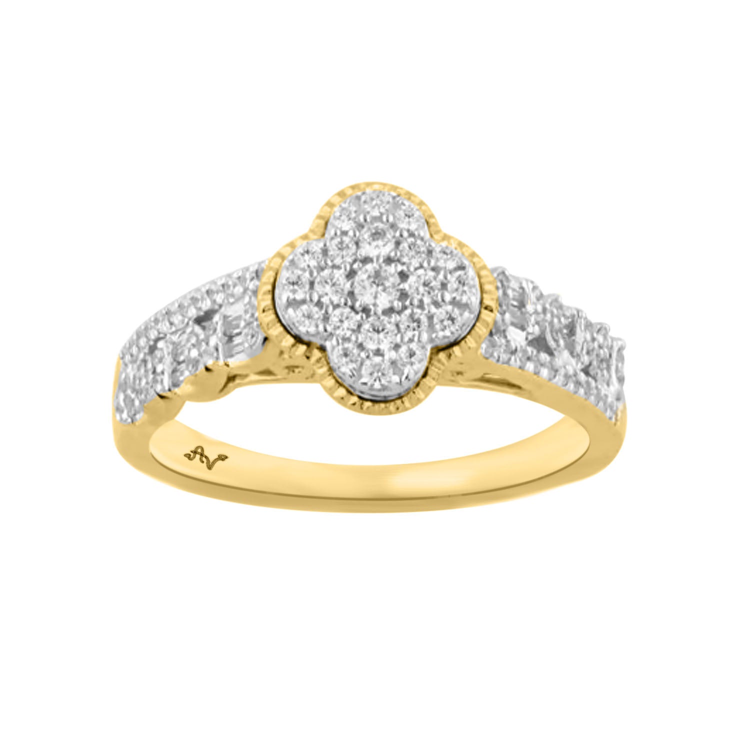 LADIES RING 0.33CT ROUND/BAGUETTE DIAMOND 14K YELLOW GOLD