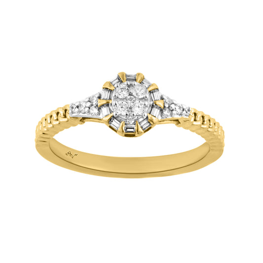 LADIES RING 0.15CT ROUND/BAGUETTE DIAMOND 10K YELLOW GOLD