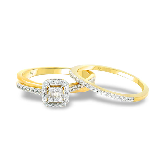 LADIES BRIDAL SET 0.33CT ROUND/BAGUETTE DIAMOND 14K YELLOW GOLD