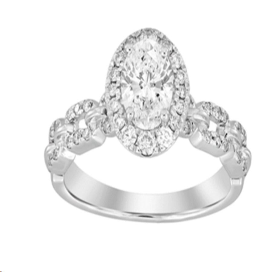 LADIES RING 1.25CT ROUND/OVAL DIAMOND 14K WHITE GOLD (CENTER STONE 0.75CT OVAL DIAMOND)