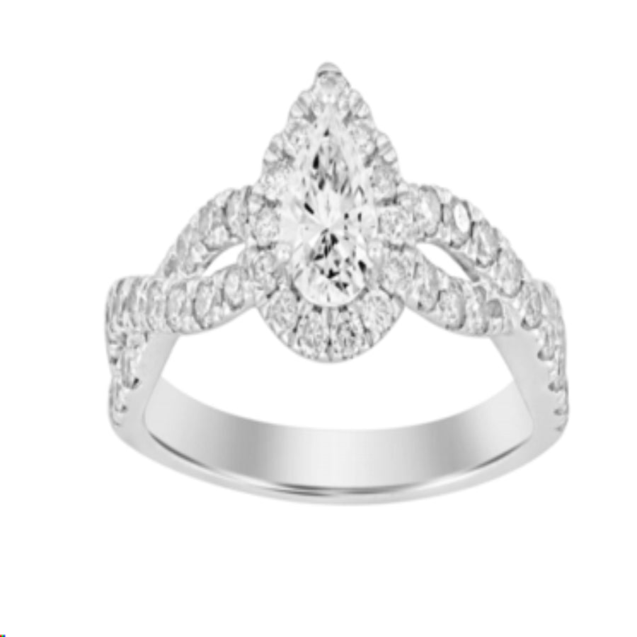 LADIES RING 1.25CT ROUND/PEAR DIAMOND 14K WHITE GOLD (CENTER STONE 0.50CT PEAR DIAMOND)