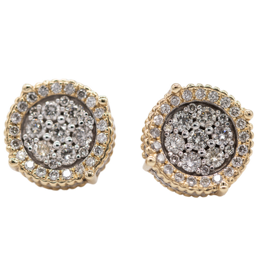 Earrings round shape with diamonds 10k Italian Gold. 