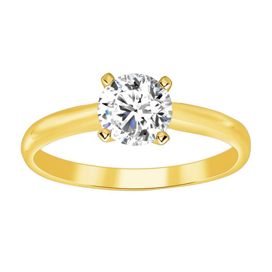 LADIES SOLITAIRE RING 1.00CT ROUND DIAMOND 14K YELLOW GOLD