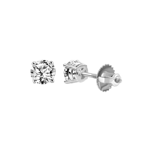 LADIES SOLITAIRE EARRINGS 0.25CT ROUND DIAMOND 14K WHITE GOLD