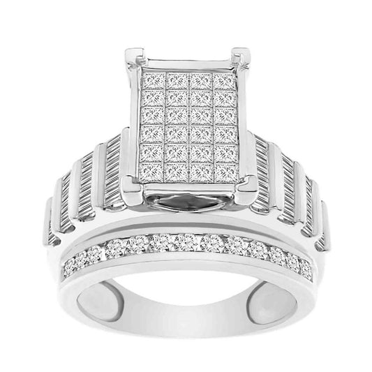 LADIES RING 2.00CT ROUND/PRINCESS/BAGUETTE DIAMOND 10K WHITE GOLD