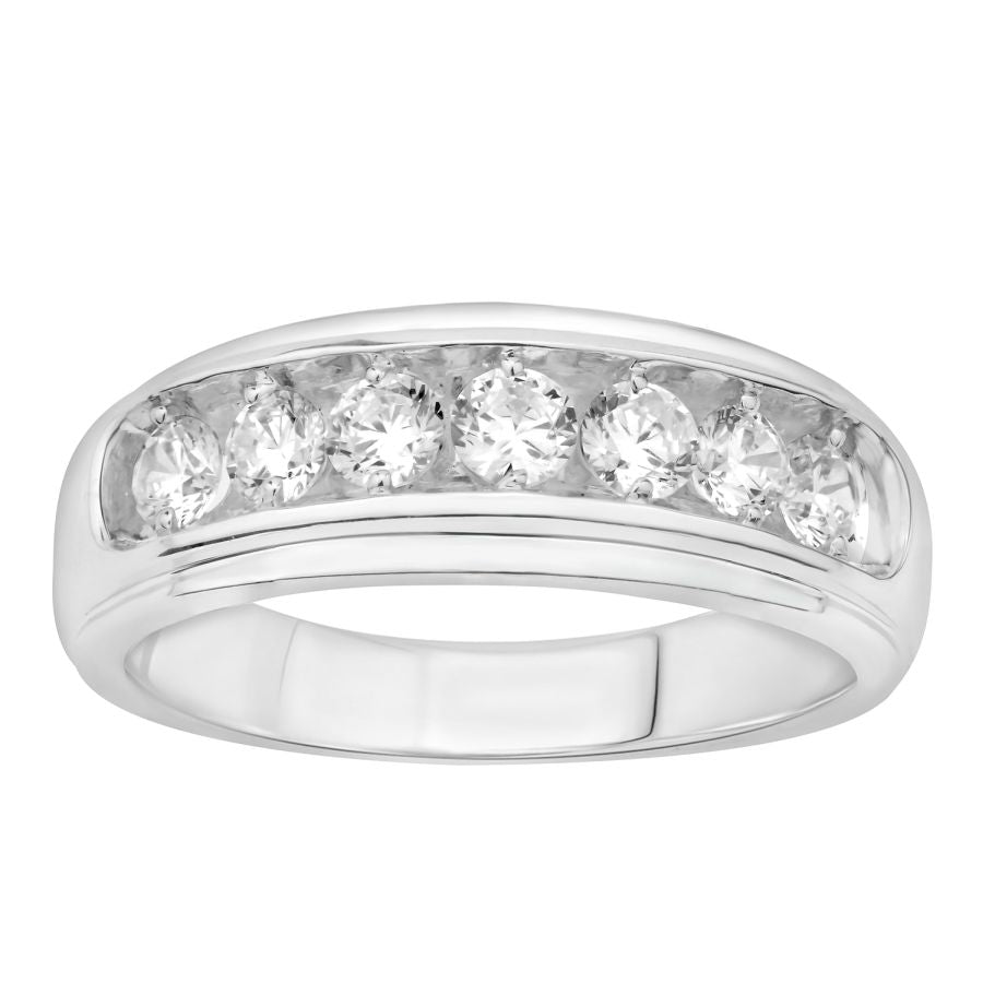 MEN'S BAND 1.50CT ROUND DIAMOND 10K WHITE GOLD