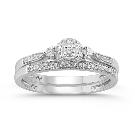 LADIES BRIDAL SET 0.25CT ROUND DIAMOND 10K WHITE GOLD