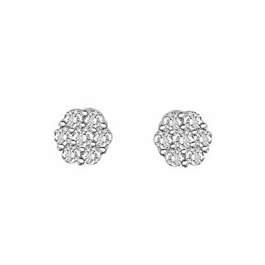 LADIES FLOWER EARRINGS 0.25CT ROUND DIAMOND 14K WHITE GOLD