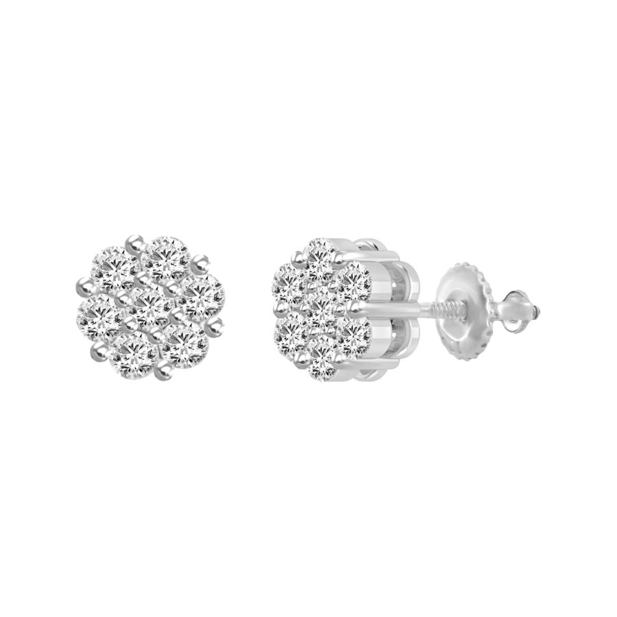 LADIES  FLOWER EARRINGS 0.33CT ROUND DIAMOND 14K WHITE GOLD