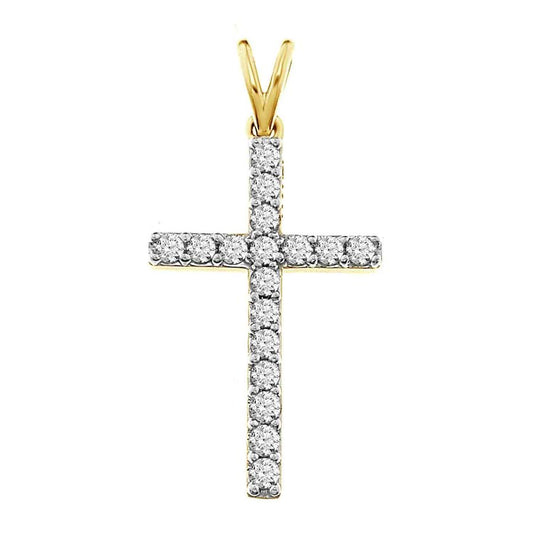 LADIES CROSS PENDANT WITH CHAIN 0.50CT ROUND DIAMOND 14K YELLOW GOLD (SI QUALITY)