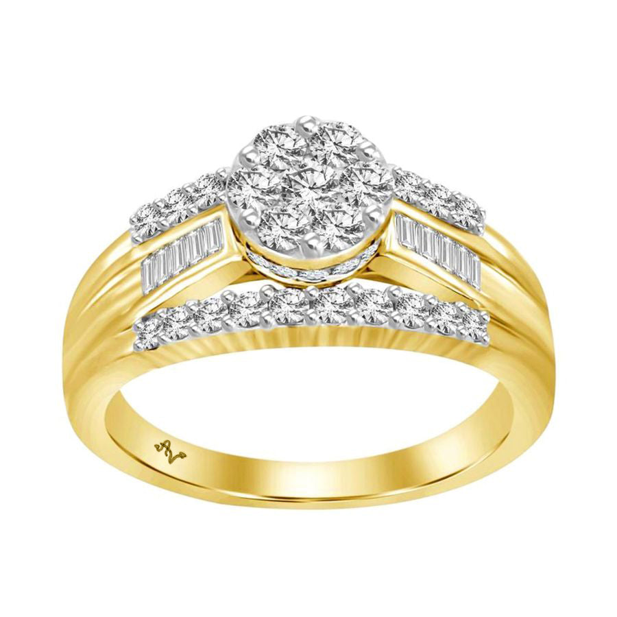 LADIES RING 1.00CT ROUND/BAGUETTE DIAMOND 10K YELLOW GOLD