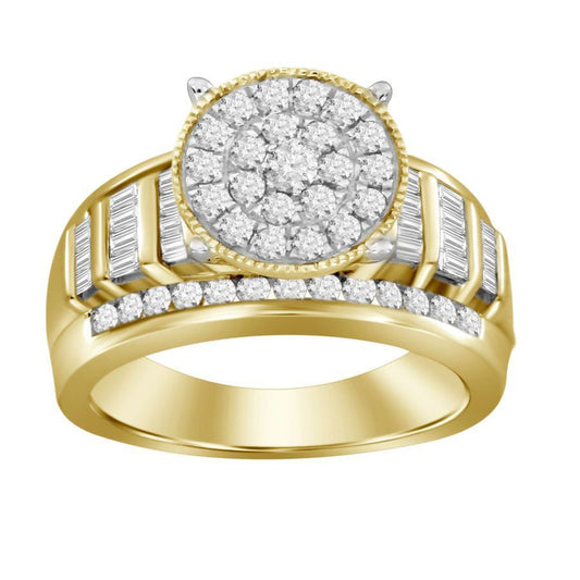 LADIES RING 0.50CT ROUND/BAGUETTE DIAMOND 10K YELLOW GOLD