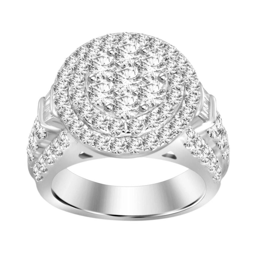 LADIES RING 3.00CT ROUND/BAGUETTE DIAMOND 10K WHITE GOLD