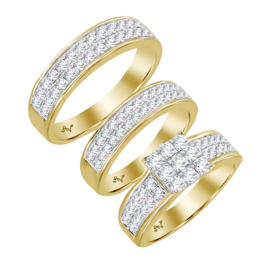 LADIES TRIO SET 2.00CT ROUND DIAMOND 10K YELLOW GOLD