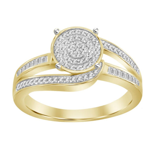 LADIES RING 0.30CT ROUND/BAGUETTE DIAMOND 10K YELLOW GOLD