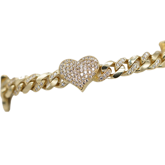 Bracelet with butterfly and heart 14K Gold with zirconia
