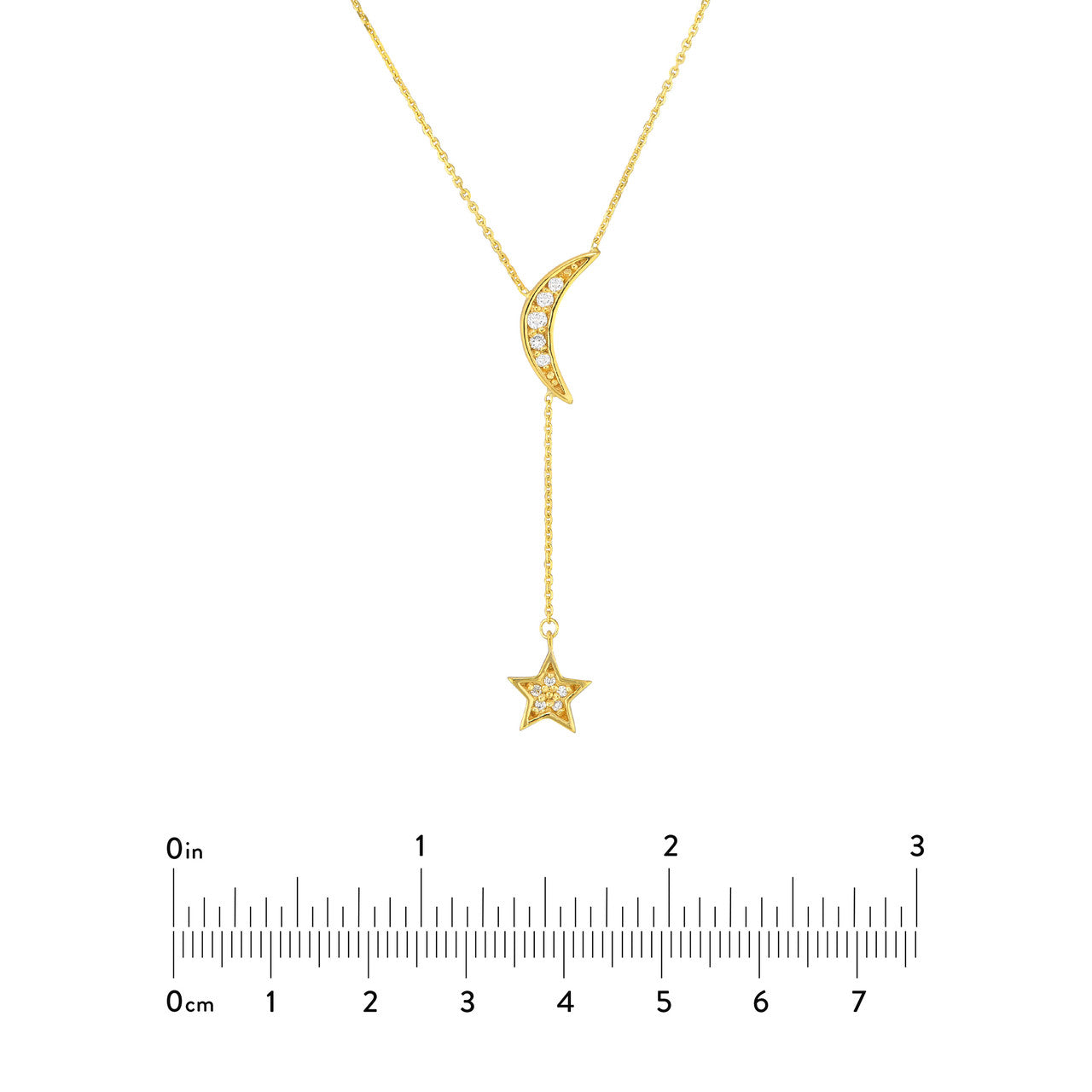 Moon and Star Drop Diamond Lariat Necklace