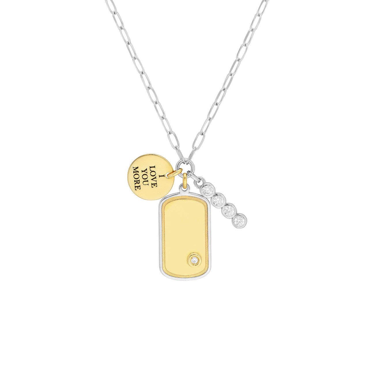 Sterling Silver Love Dog Tag Paper Clip Chain Charm Necklace