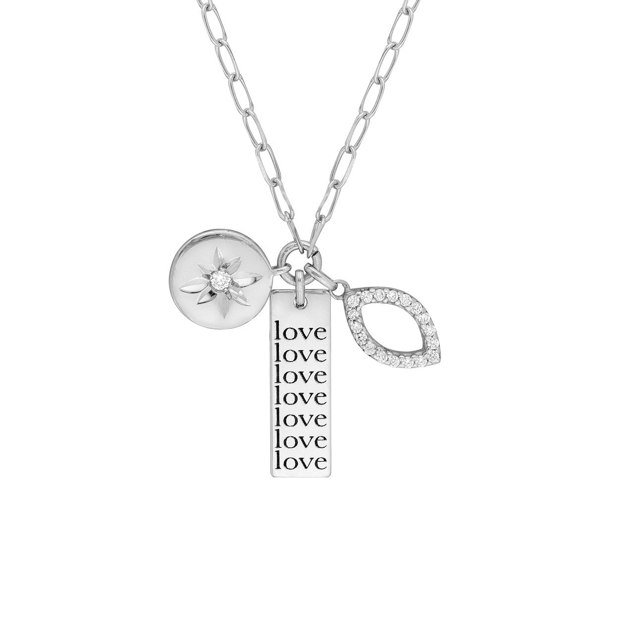 Sterling Silver Love Bar Paper Clip Chain Charm Necklace