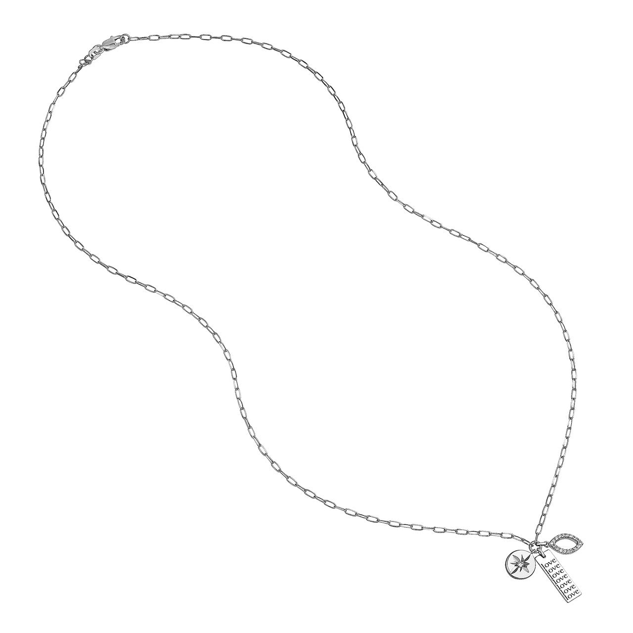 Sterling Silver Love Bar Paper Clip Chain Charm Necklace