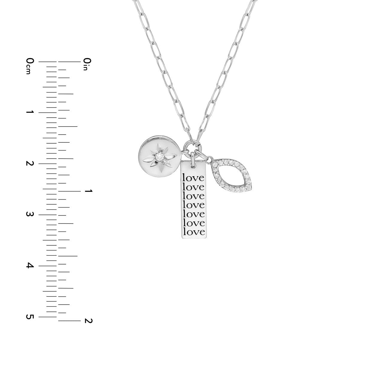 Sterling Silver Love Bar Paper Clip Chain Charm Necklace