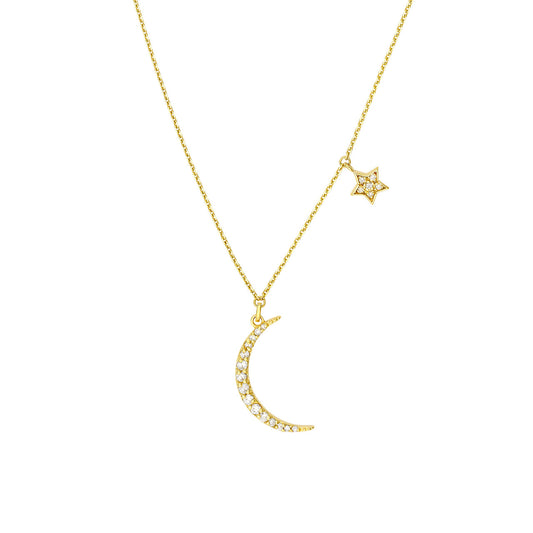 Diamond Moon with Star Dangle Necklace