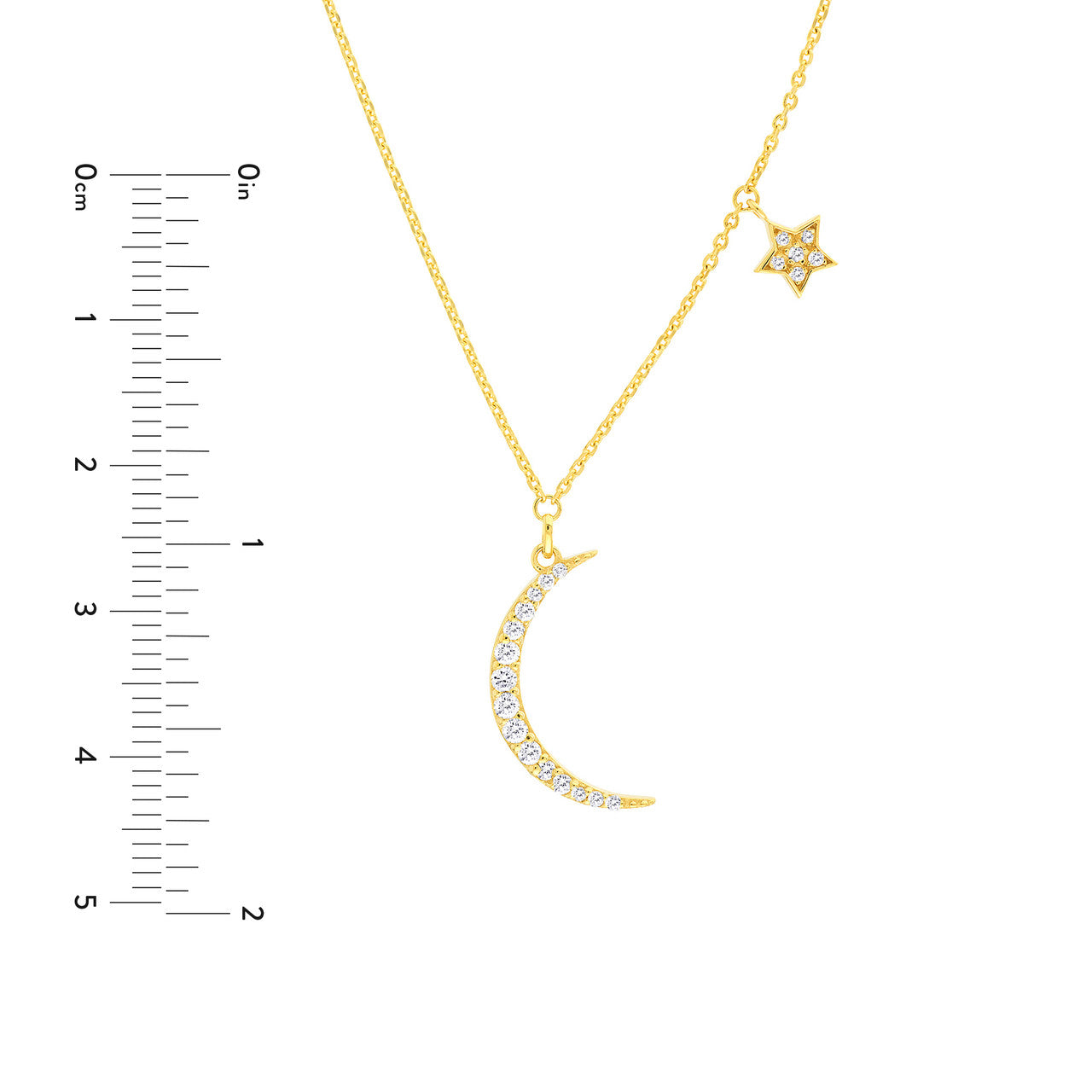 Diamond Moon with Star Dangle Necklace